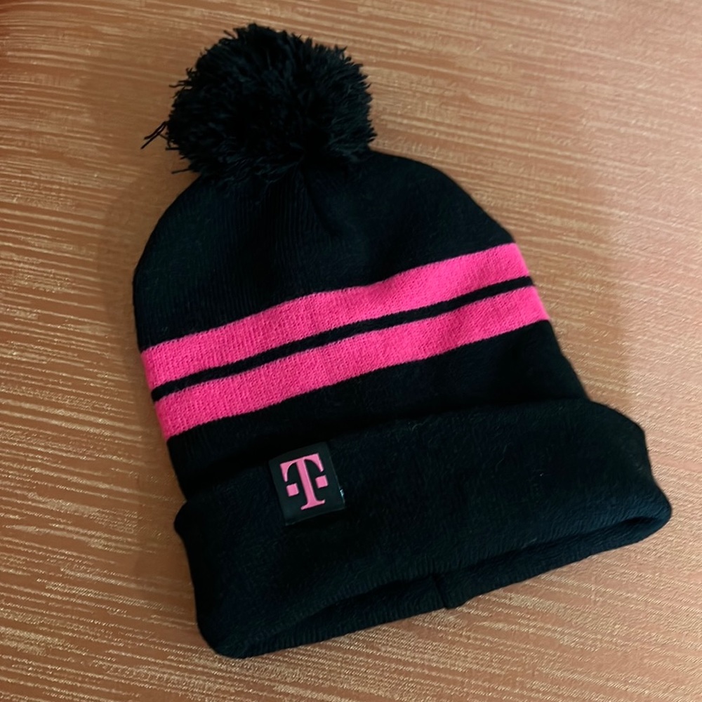Black and pink winter hat